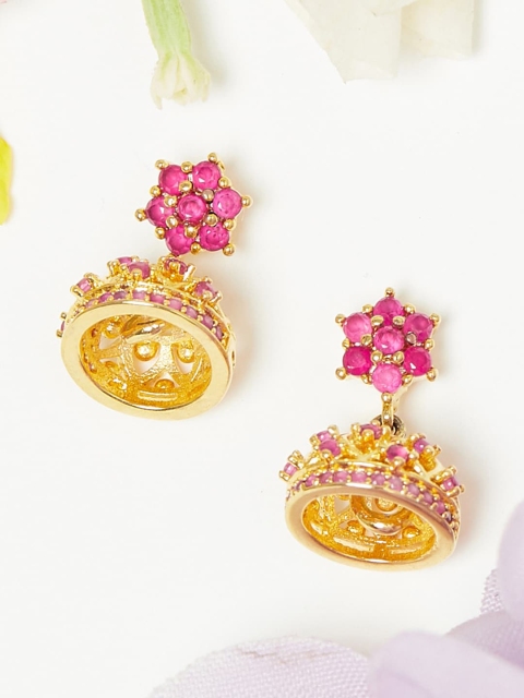 

Voylla Gold-Toned & Pink Contemporary Jhumkas Earrings