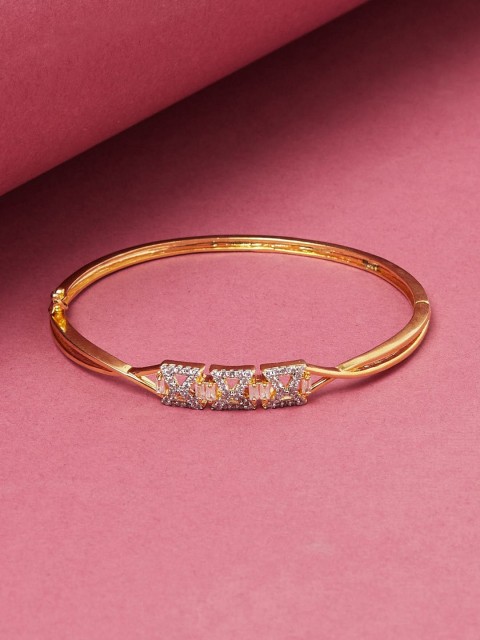 

Voylla Women Gold-Toned & White Brass Cubic Zirconia Cuff Bracelet