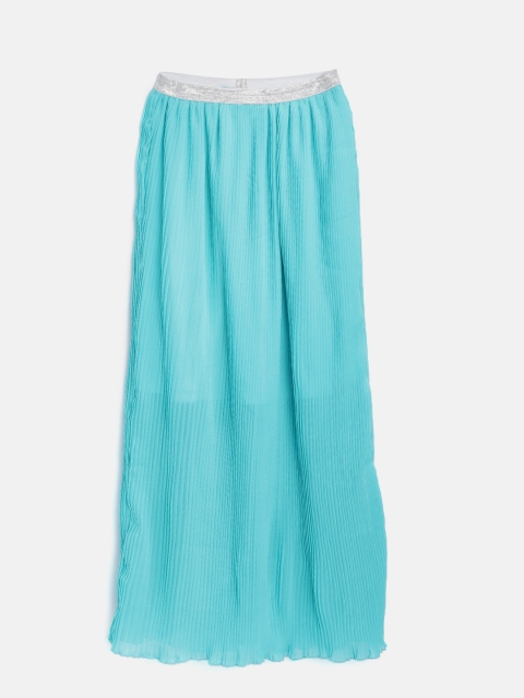 

612 league Girls Turquoise Blue Accordion Pleat Maxi Skirt