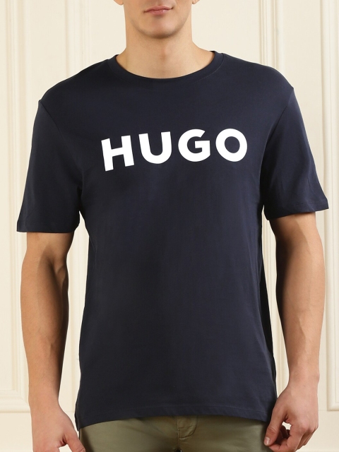 

HUGO Men Navy Blue Typography Applique T-shirt