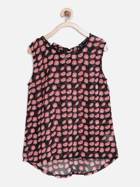 

612 league Girls Black Printed Top