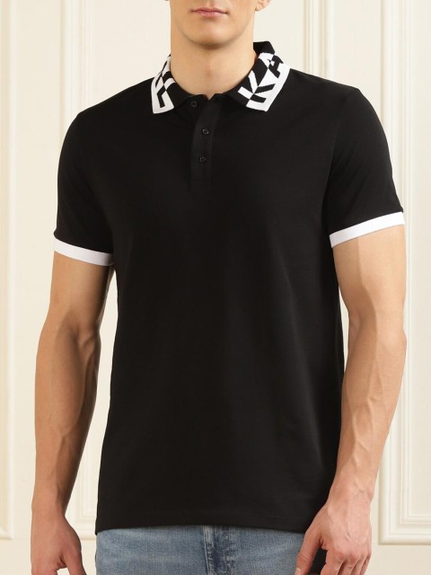 

Karl Lagerfeld Men Black Polo Collar T-shirt