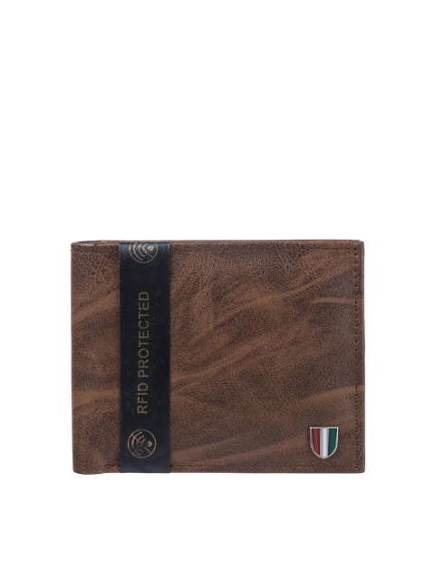 

Hidelink Men Brown & Black Embellished Two Fold Wallet