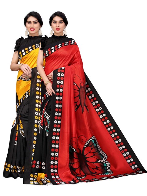 

AADVIKA Set Of 2 Red & Yellow Abstract Art Silk Saree