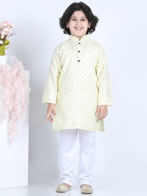 

Kidling Boys Yellow Ethnic Motifs Printed Kurta with Pyjamas