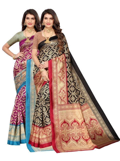 

AADVIKA Pack Of 2 Black & Purple Woven Design Art Silk Saree