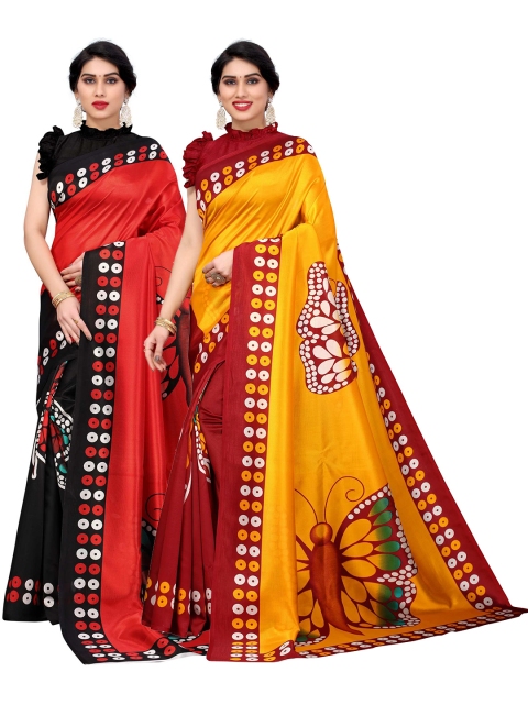 

AADVIKA Pack Of 2 Red & Yellow Art Silk Saree