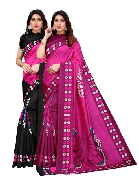 

AADVIKA Pink & Black Pack of 2 Art Silk Saree