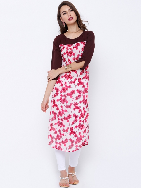 

Vishudh White & Pink Floral Print Kurta