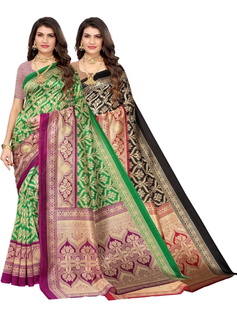 

AADVIKA Pack Of 2 Green & Black Woven Design Art Silk Saree