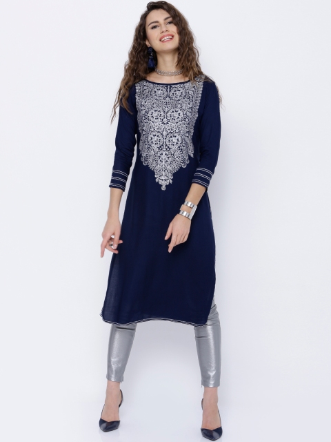 

Vishudh Navy Printed Kurta, Navy blue