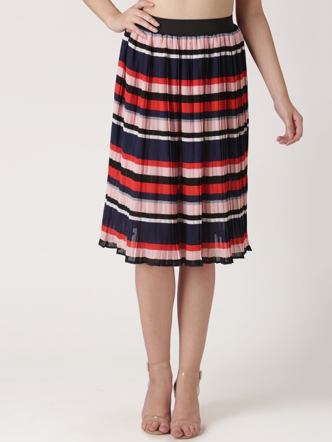 

DressBerry Women Black & Pink Striped Flared Skirt