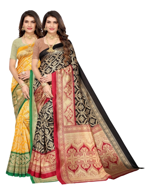 

AADVIKA Pack Of 2 Black & Yellow Woven Design Art Silk Saree