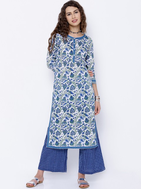

Vishudh White & Blue Printed Kurta