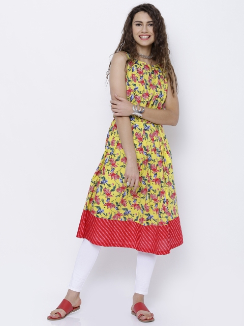 

Vishudh Yellow & Red Floral Print A-Line Kurta