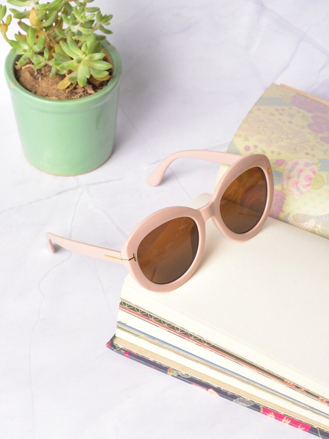 

HAUTE SAUCE by Campus Sutra Women Brown Lens & Pink Round Sunglasses with Polarised and UV Protected Lens, Peach