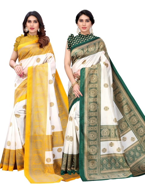 

AADVIKA Pack Of 2 White & Yellow Woven Design Art Silk Saree