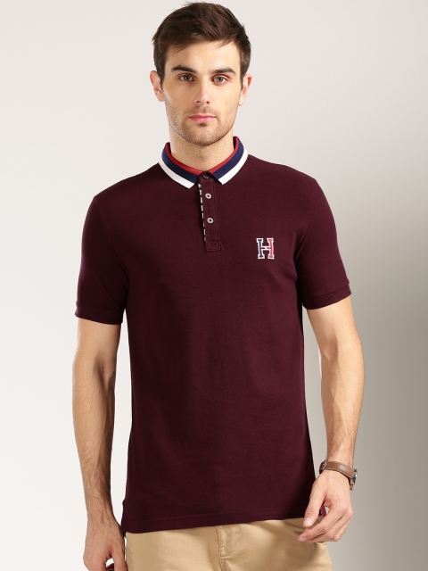 

Harvard Men Burgundy Solid Polo Collar T-shirt