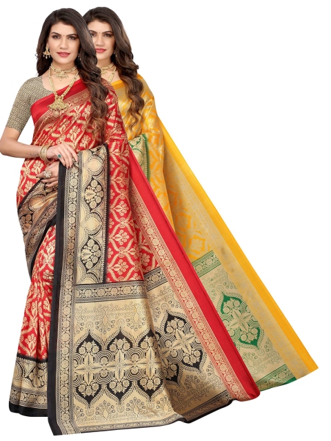 

AADVIKA Pack Of 2 Red & Yellow Woven Design Art Silk Saree