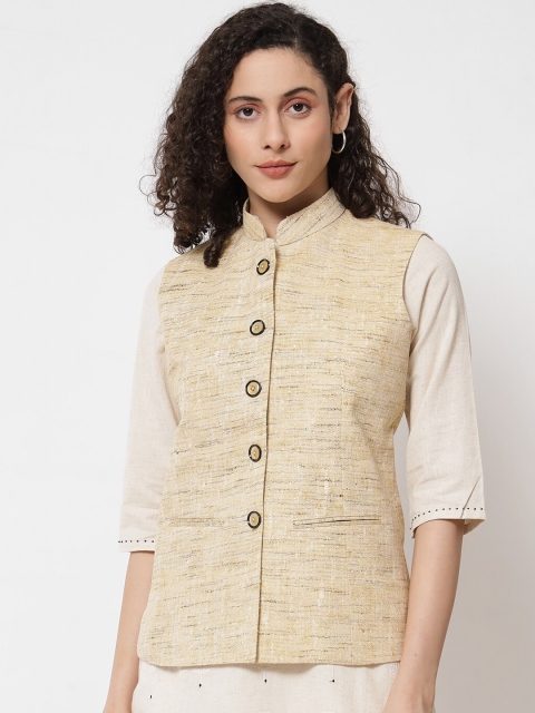 

Vastraa Fusion Women Brown Textured Cotton Nehru Jackets