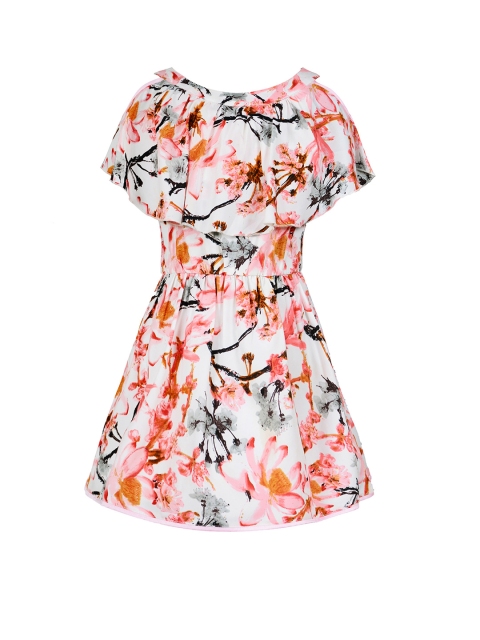 

Naughty Ninos Girls Off-White & Pink Floral Printed Fit & Flare Dress