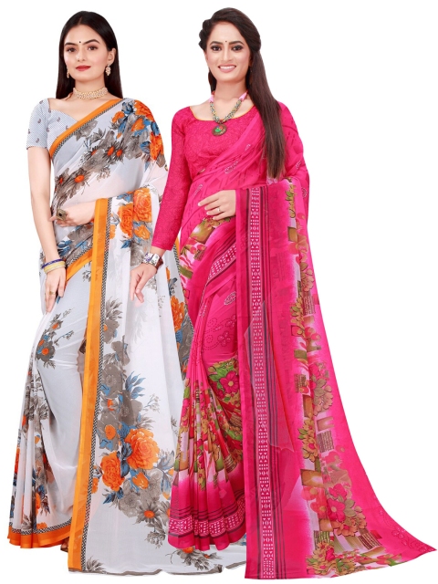 

SAADHVI White & Pink Pure Georgette Saree
