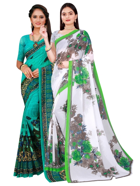 

SAADHVI White & Blue Pure Georgette Saree