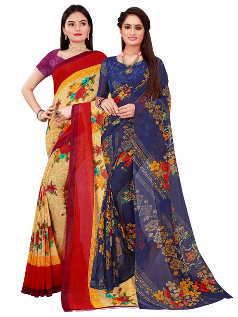 

SAADHVI Beige & Red Pure Georgette Saree