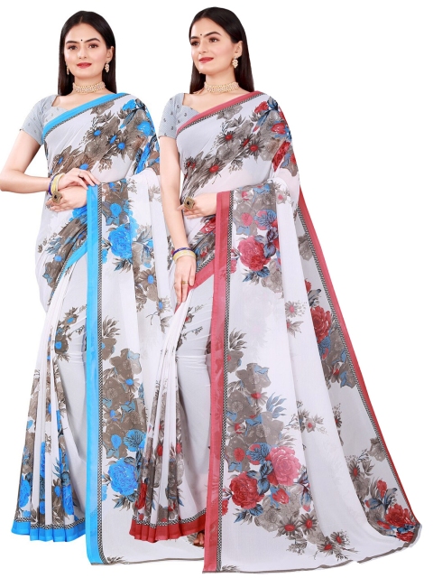 

Florence Pack Of 2 White & Grey Floral Pure Georgette Saree