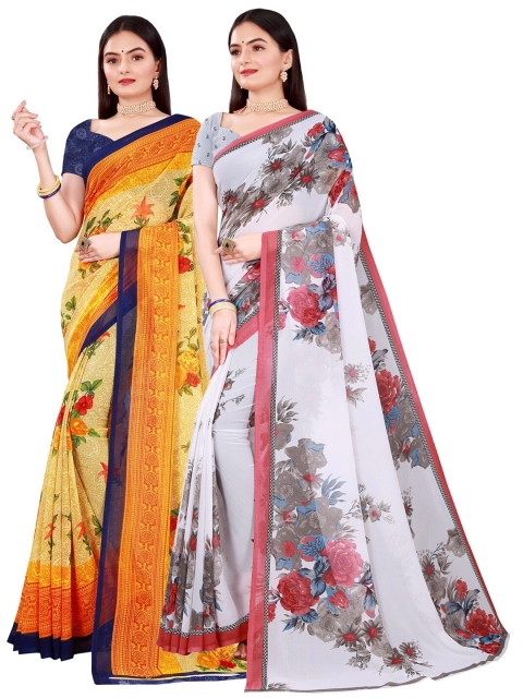 

Florence Pack Of 2 Beige & Blue Floral Pure Georgette Saree