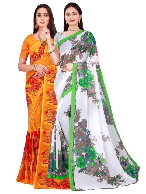 

Florence White & Yellow Pure Georgette Saree