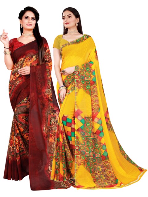 

KALINI Yellow & Brown Pure Georgette Saree