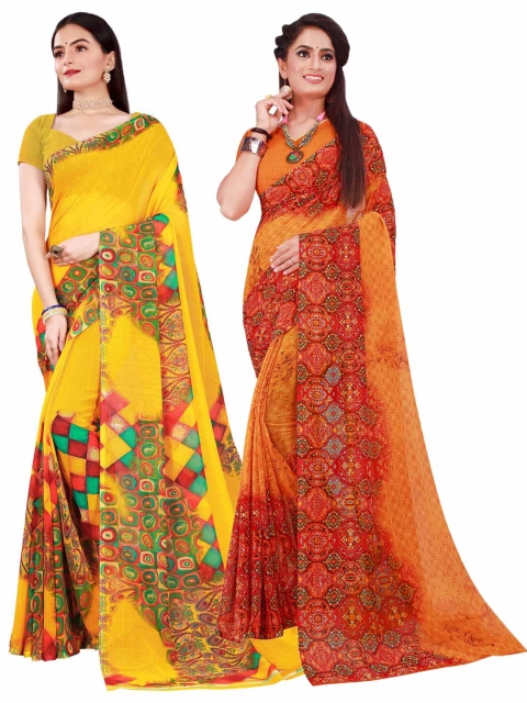 

KALINI Yellow & Orange Pure Georgette Saree