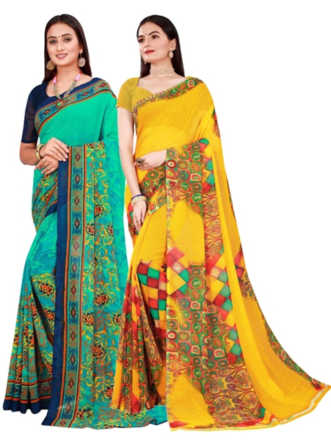 

KALINI Yellow & Blue Pure Georgette Saree