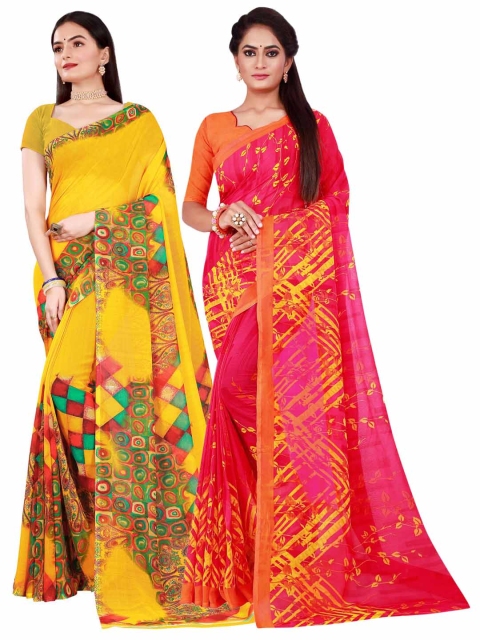 

KALINI Yellow & Magenta Pure Georgette Saree