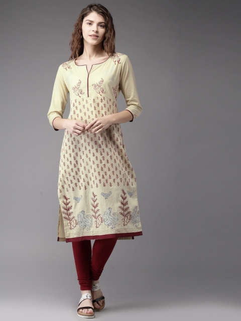 

Moda Rapido Women Beige Block Printed Straight Kurta