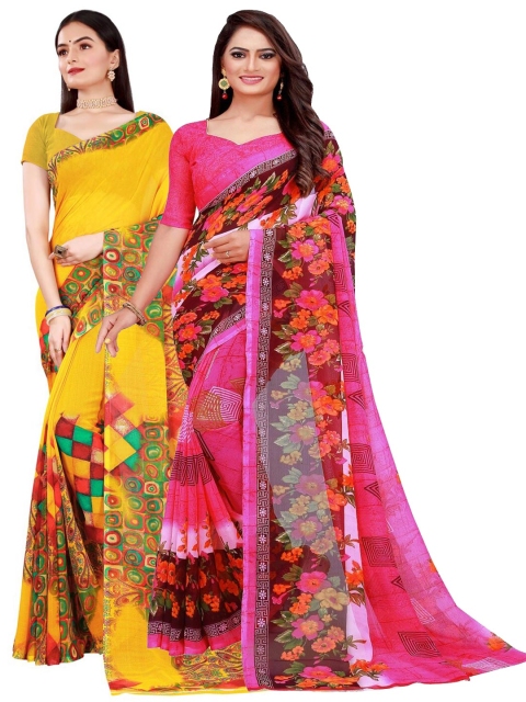 

KALINI Yellow & Pink Pure Georgette Saree