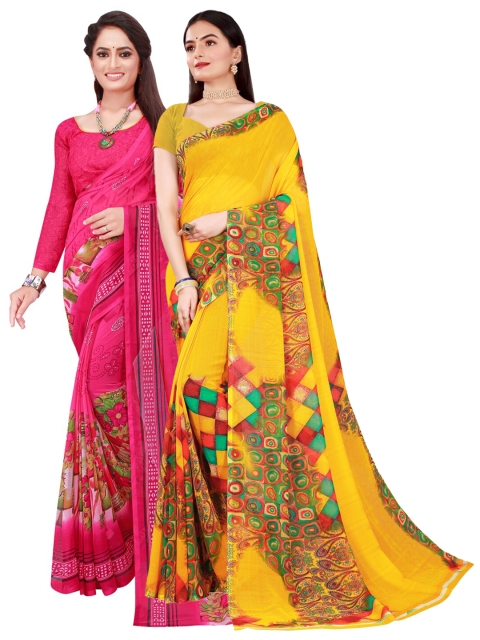 

KALINI Yellow & Magenta Pure Georgette Saree
