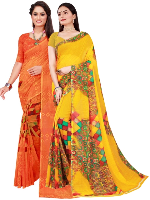 

KALINI Yellow & Orange Pure Georgette Saree