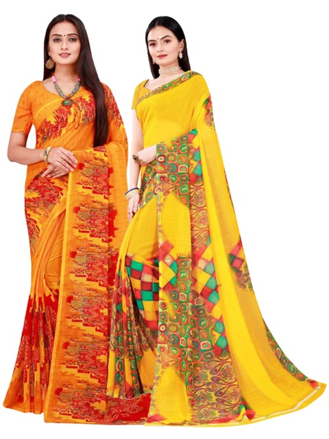 

KALINI Yellow & Orange Pure Georgette Saree