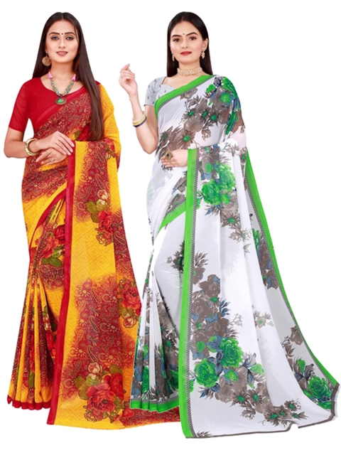 

KALINI White & Yellow Pure Georgette Saree