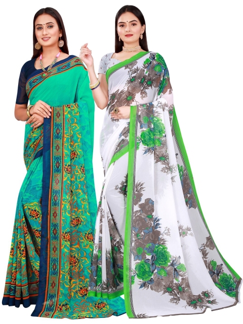 

KALINI White & Green Pure Georgette Saree