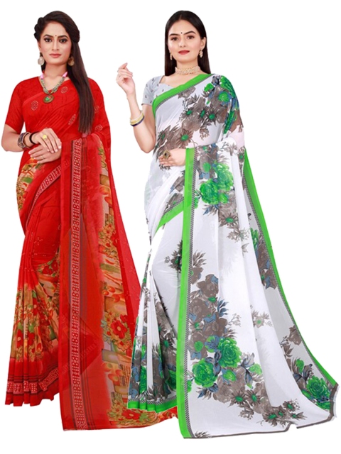 

KALINI White & Red Pure Georgette Saree