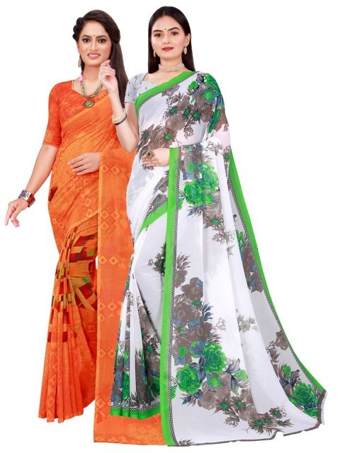 

KALINI White & Orange Pure Georgette Saree