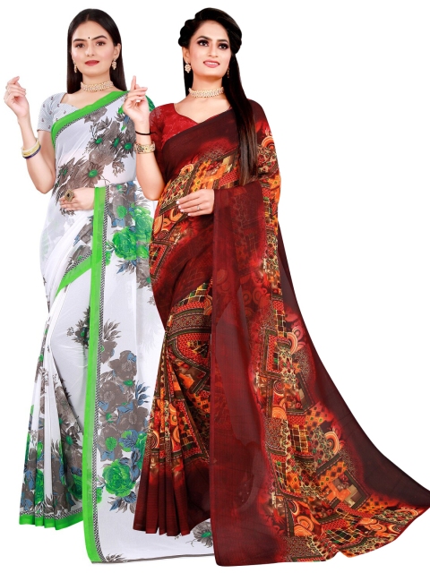 

KALINI White & Maroon Pure Georgette Saree