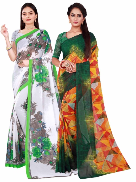 

KALINI White & Green Pure Georgette Saree