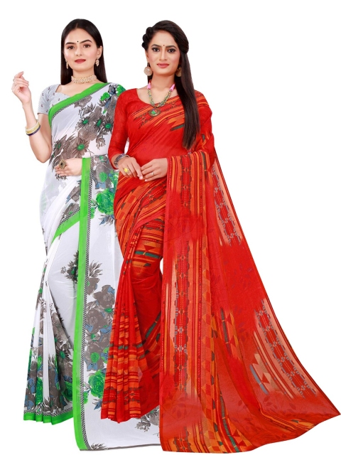 

KALINI White & Red Pure Georgette Saree