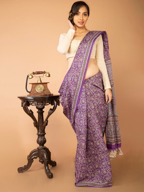

Unnati Silks Violet & White Ethnic Motifs Pure Cotton Kovai Saree