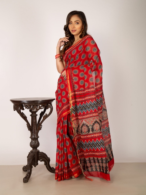 

Unnati Silks Red & Blue Ethnic Motifs Pure Cotton Kovai Saree