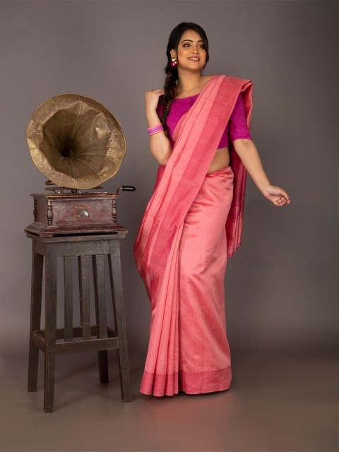 

Unnati Silks Pink & Red Woven Design Silk Cotton Mysore Silk Saree